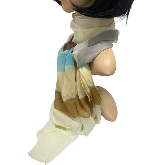 Vintage Echo Retro Blue and Tan Striped Silk Scarf 15.5" x 66" - Picture 5 of 12